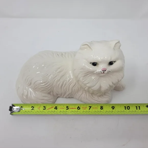 Vintage Plaster Ceramic Persian Pink Nosed Cat Kitten Statue Sculpture - Picture 7 of 7